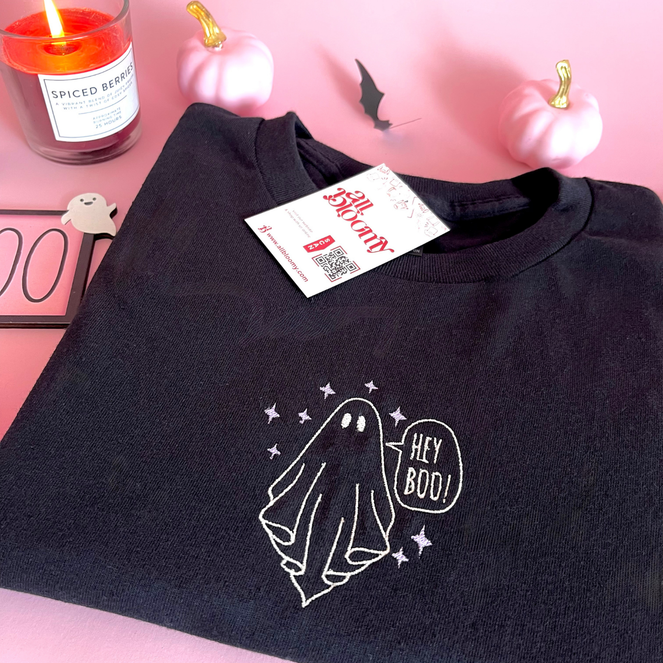 Glow in the Dark “Hello Boo” Embroidered Sweatshirt/T-Shirt
