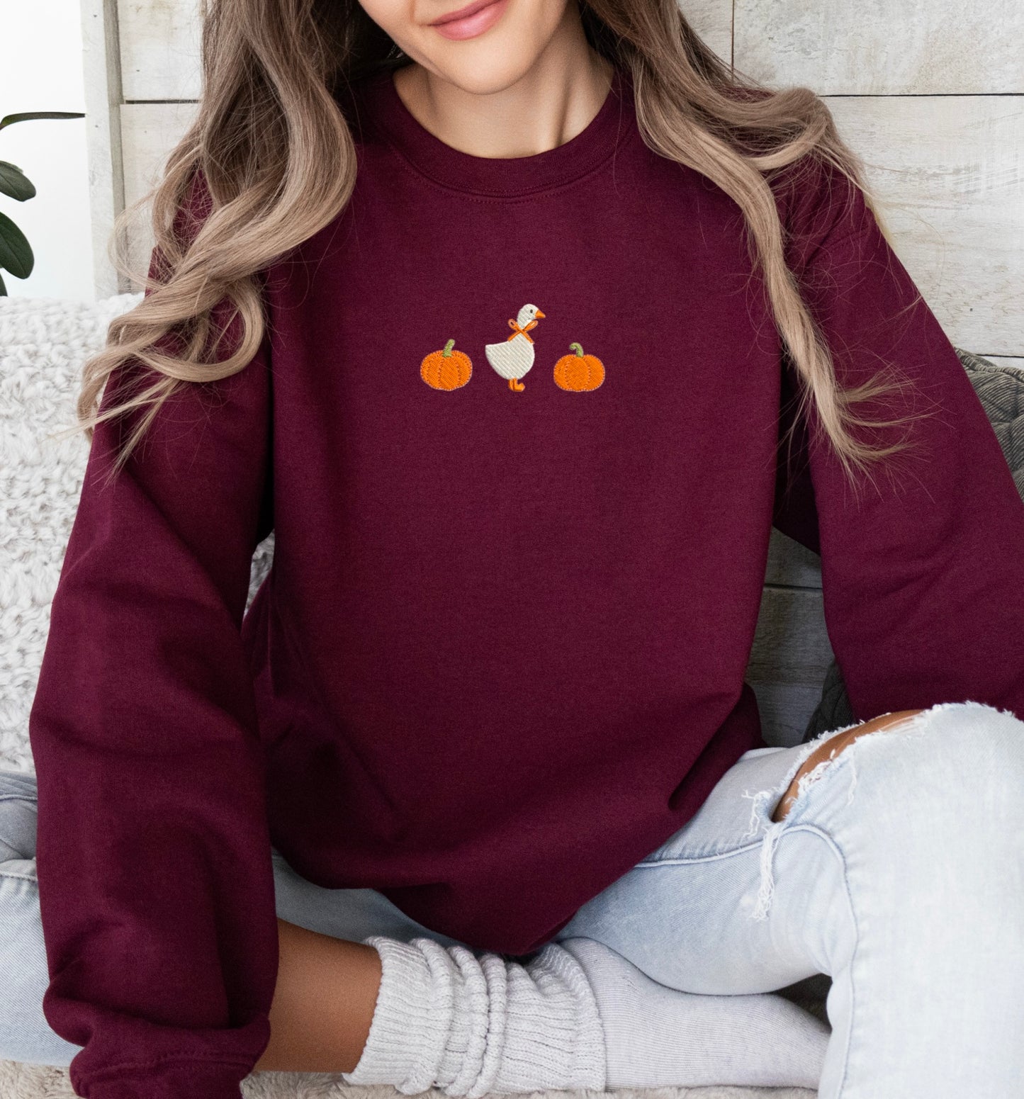 “Pumpkin Goose” Embroidered Sweatshirt