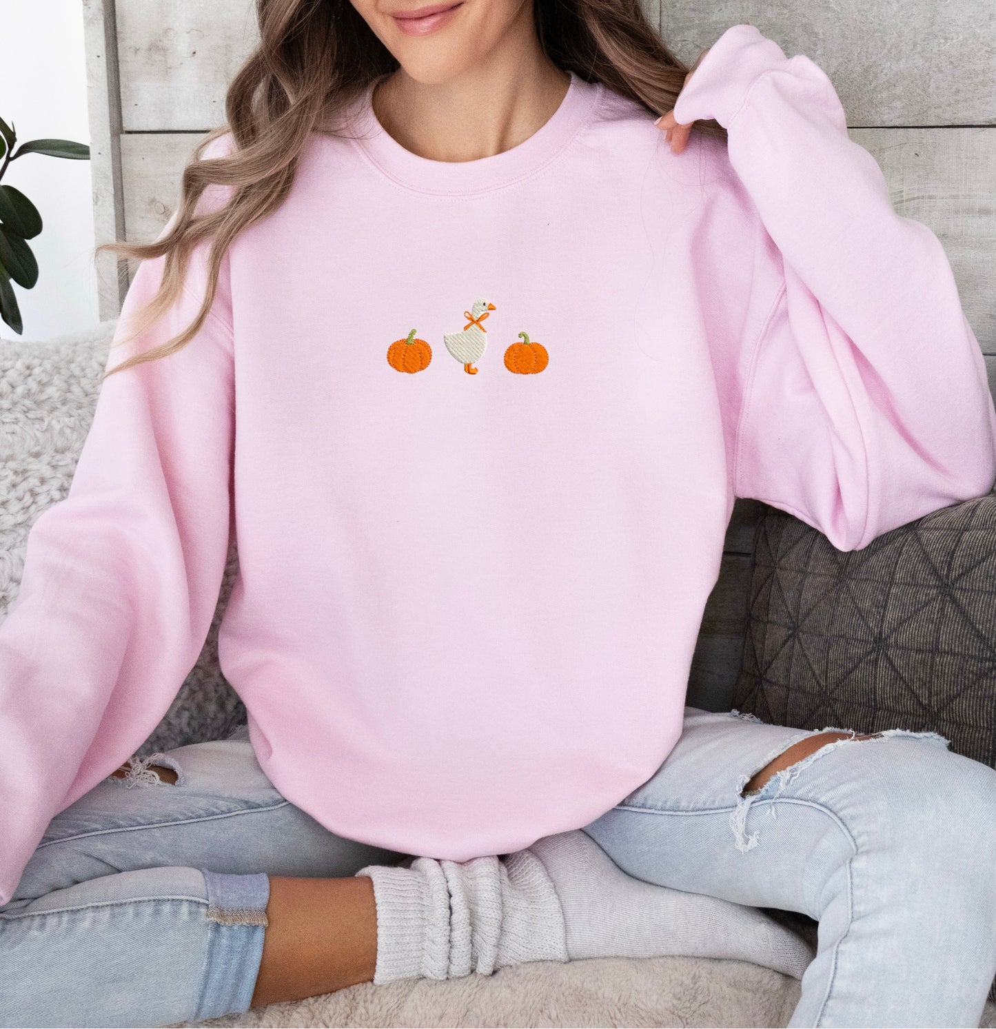 “Pumpkin Goose” Embroidered Sweatshirt