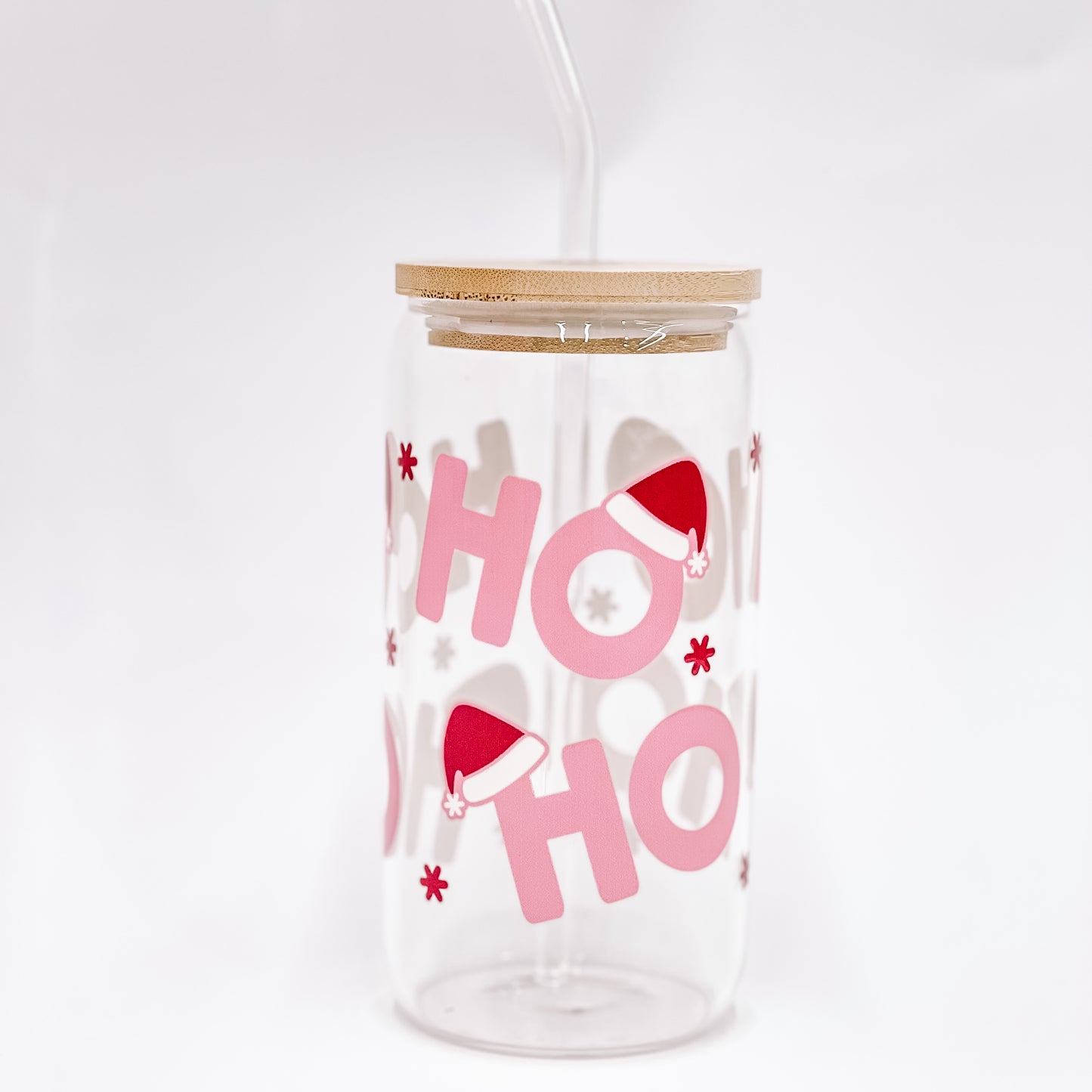 “HO HO HO’' 16/20 oz Glass Can