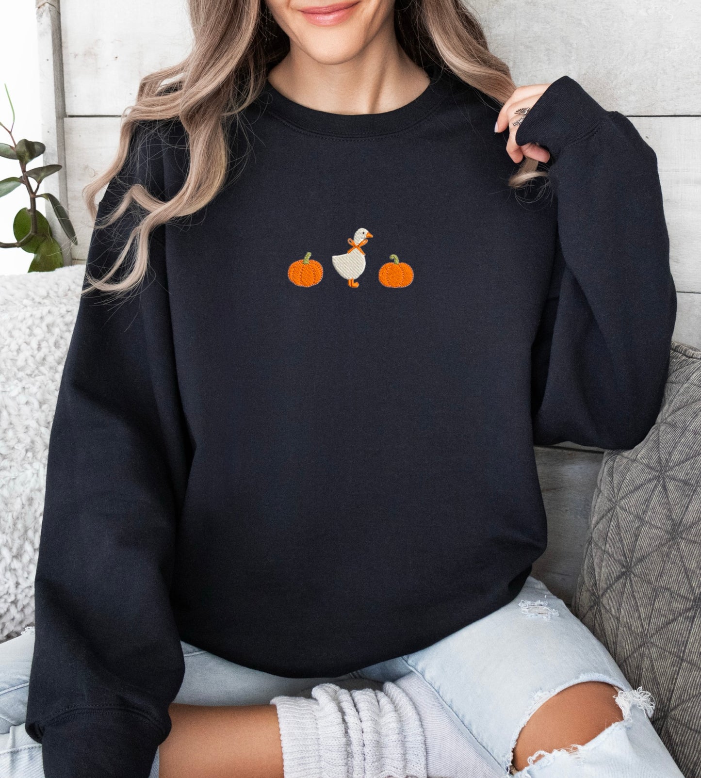 “Pumpkin Goose” Embroidered Sweatshirt