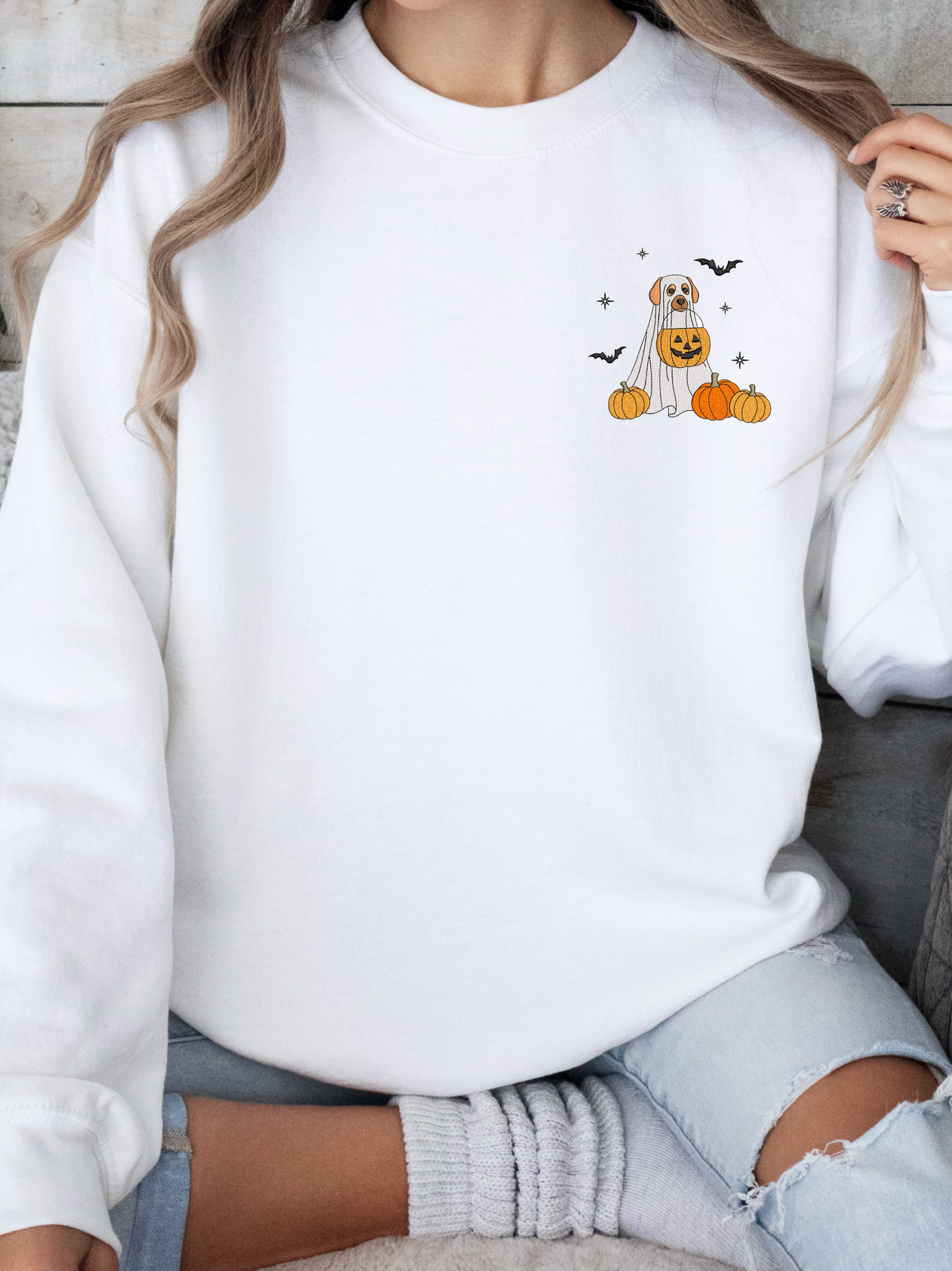 “Trick & Treat Dog Boo” Embroidered Sweatshirt