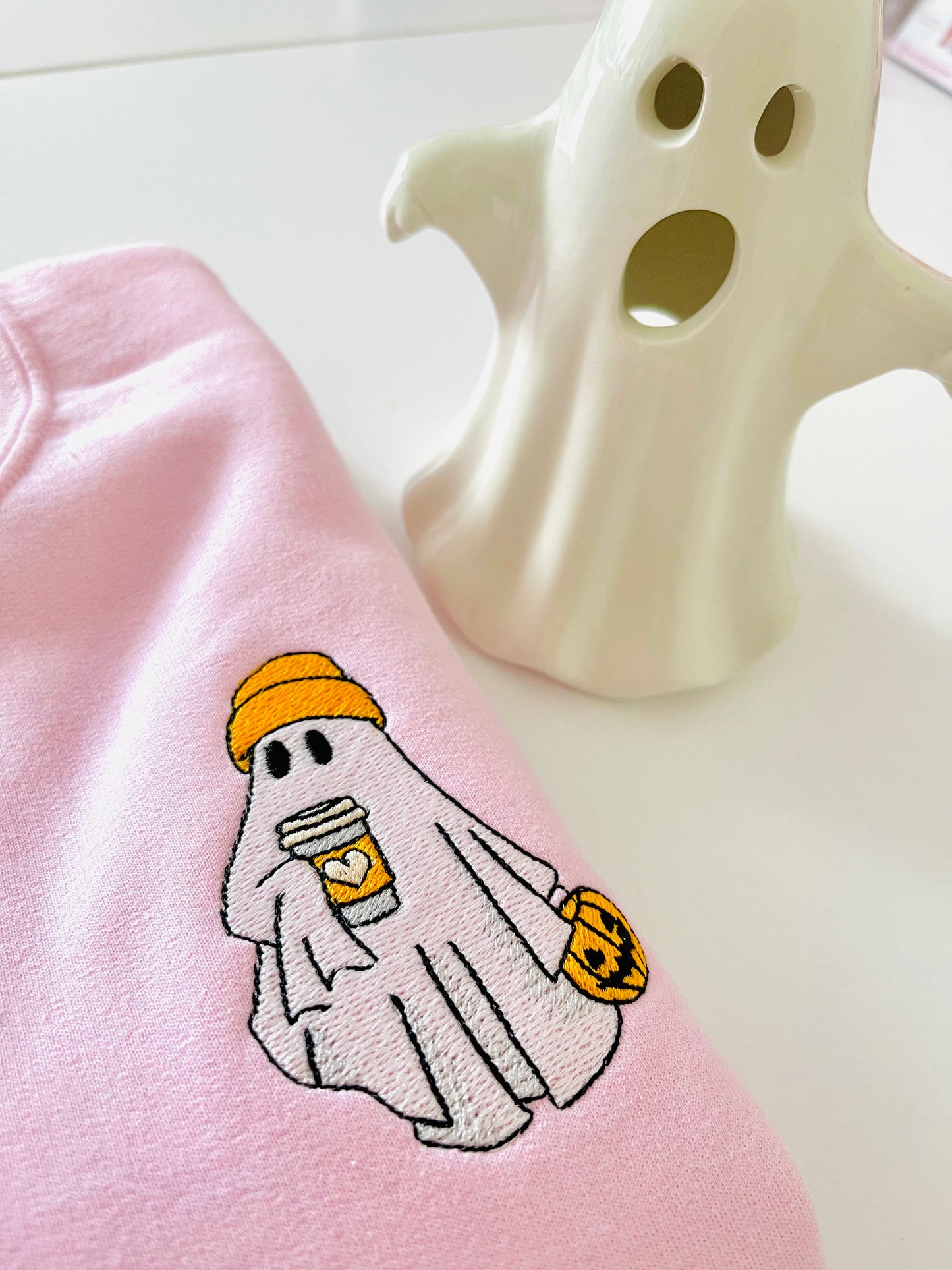 “Spooky Boo with Coffee” Embroidered Sweatshirt