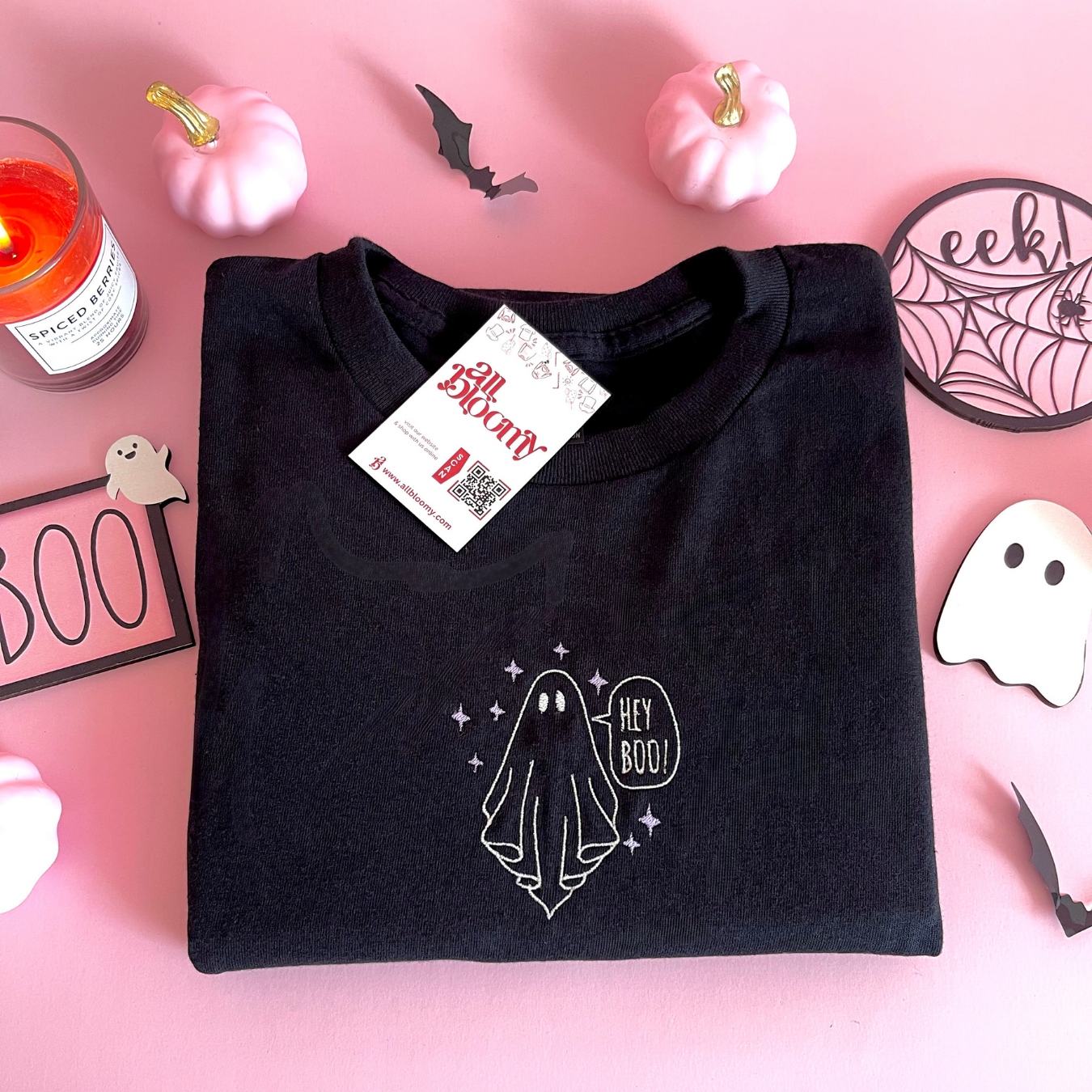 Glow in the Dark “Hello Boo” Embroidered Sweatshirt/T-Shirt
