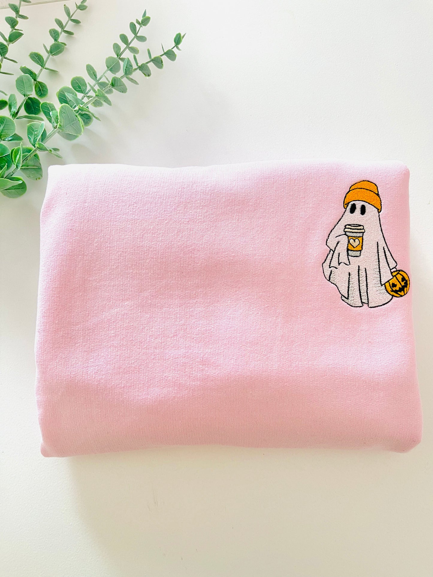 “Spooky Boo with Coffee” Embroidered Sweatshirt