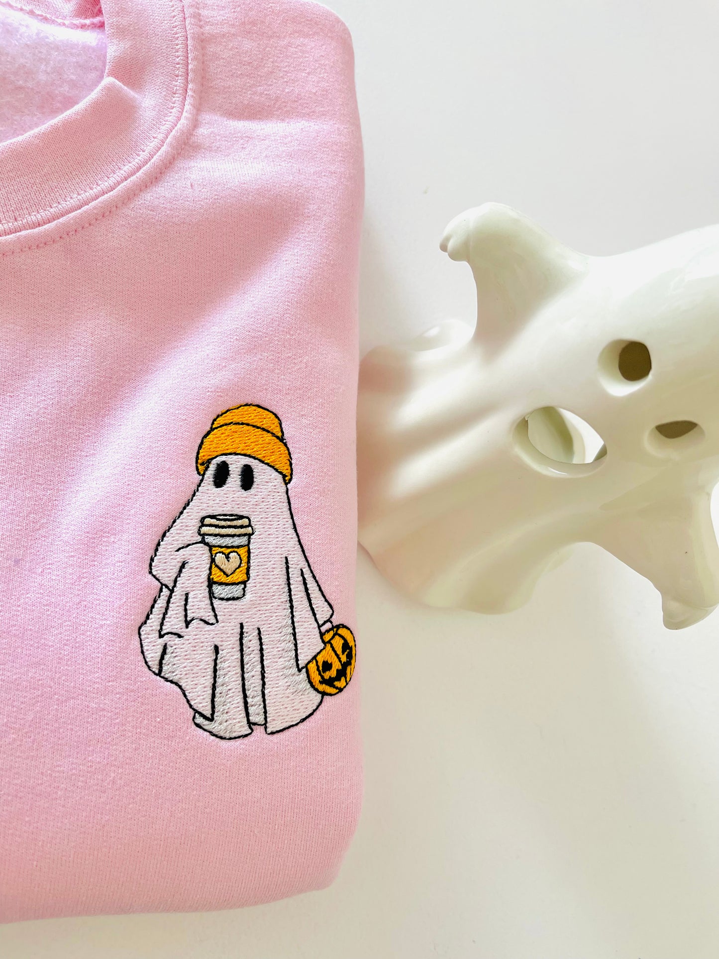 “Spooky Boo with Coffee” Embroidered Sweatshirt