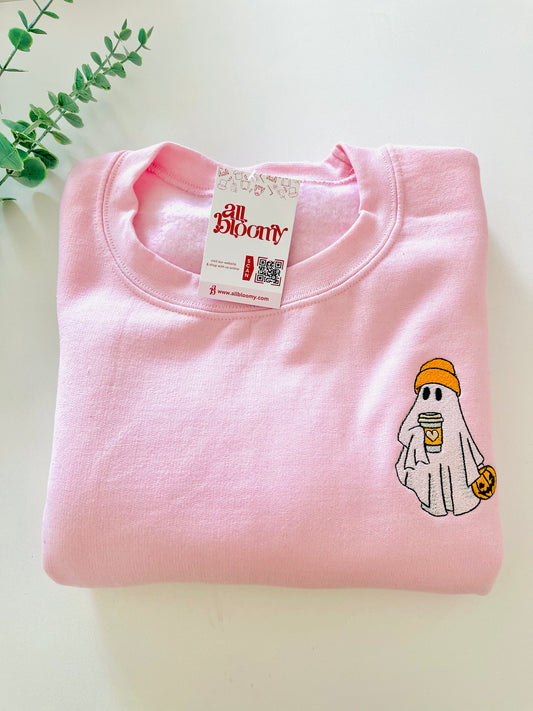 “Spooky Boo with Coffee” Embroidered Sweatshirt