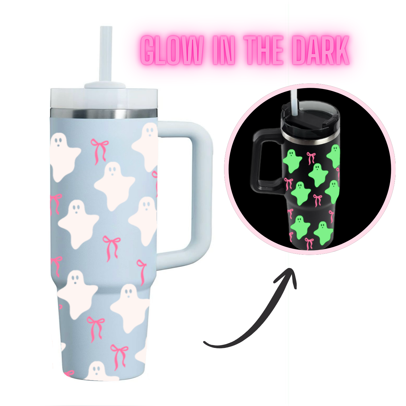 Glow in the Dark “Boo Bows” Stanley like Tumbler (40 oz)