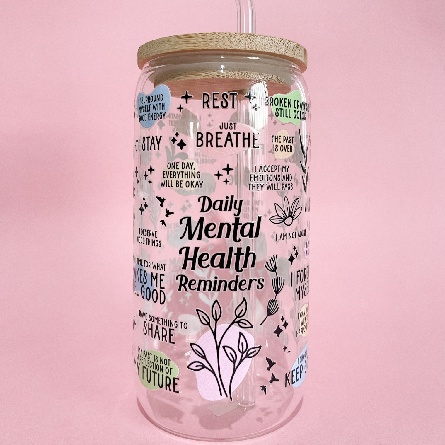 'Daily Mental Health Reminders' 16/20 oz Glass Can - All Bloomy
