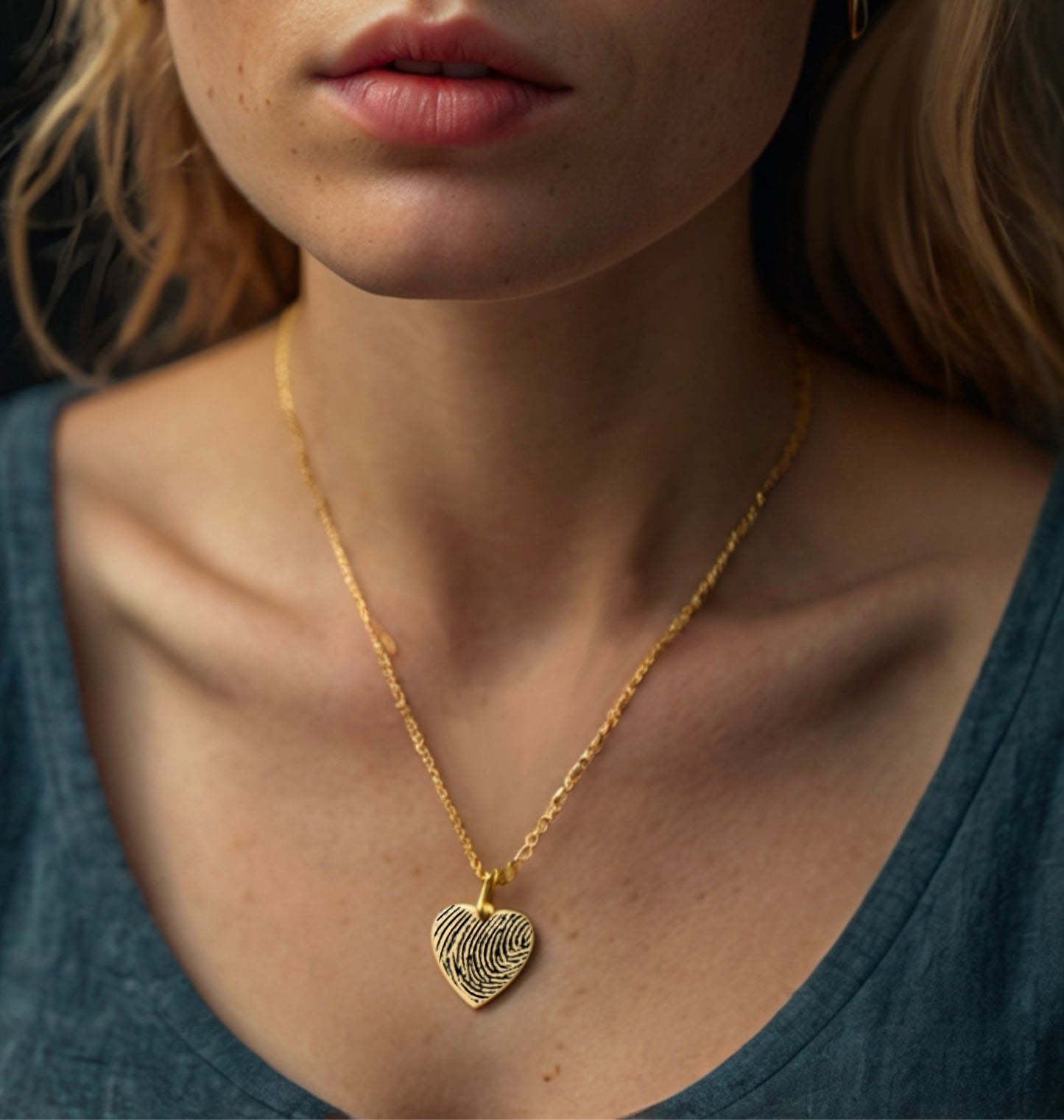 Fingerprints Engraved Heart Necklace (Gold)