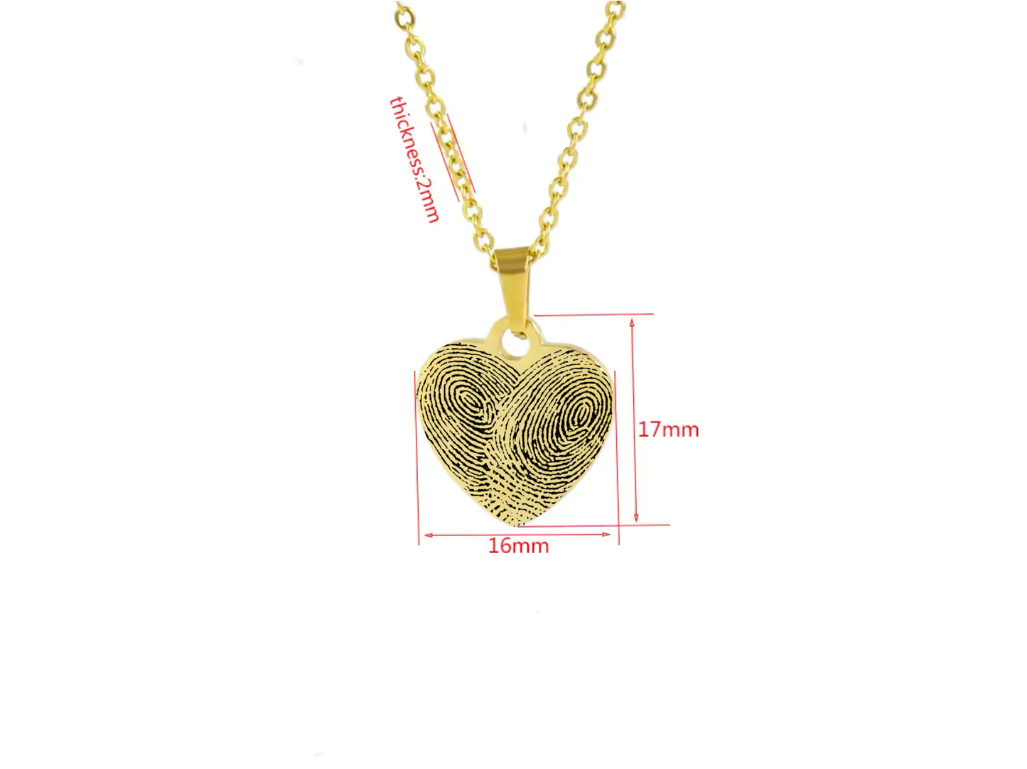 Fingerprints Engraved Heart Necklace (Gold)