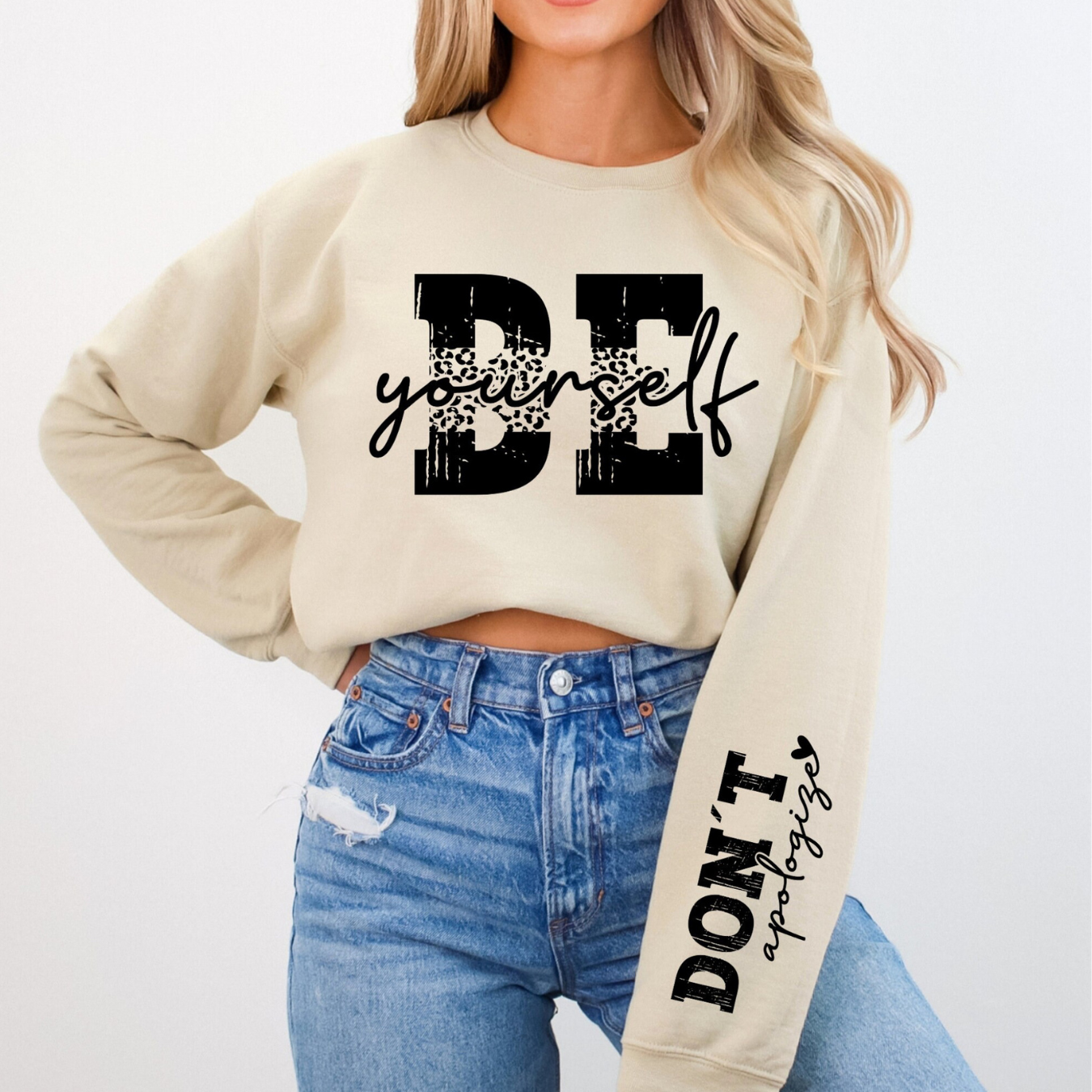 "Be Yourself with Sleeve embellishment’’ Sweatshirt - All Bloomy