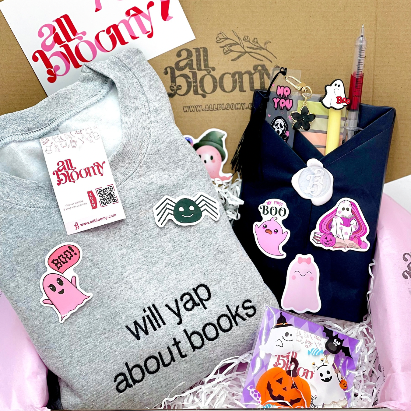 Spooky “Bookish Bundle” Embroidered Sweatshirt and Blind Book