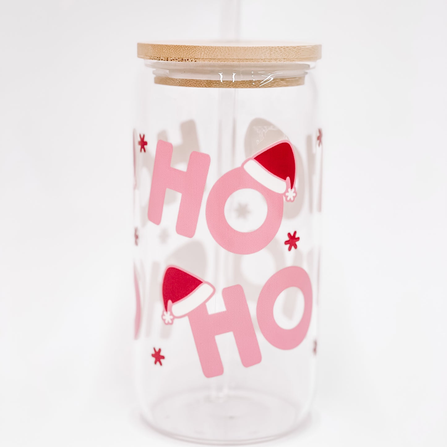 “HO HO HO’' 16/20 oz Glass Can
