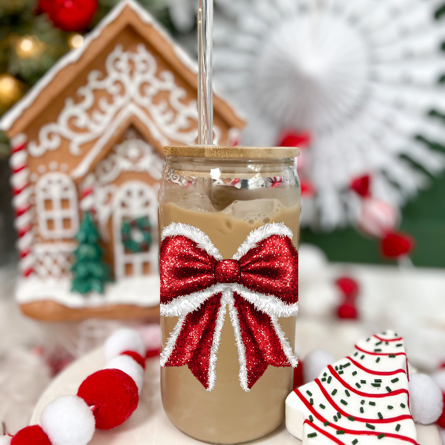 “Blingy Bow’' 16/20 oz Glass Can