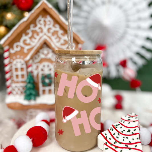 “HO HO HO’' 16/20 oz Glass Can