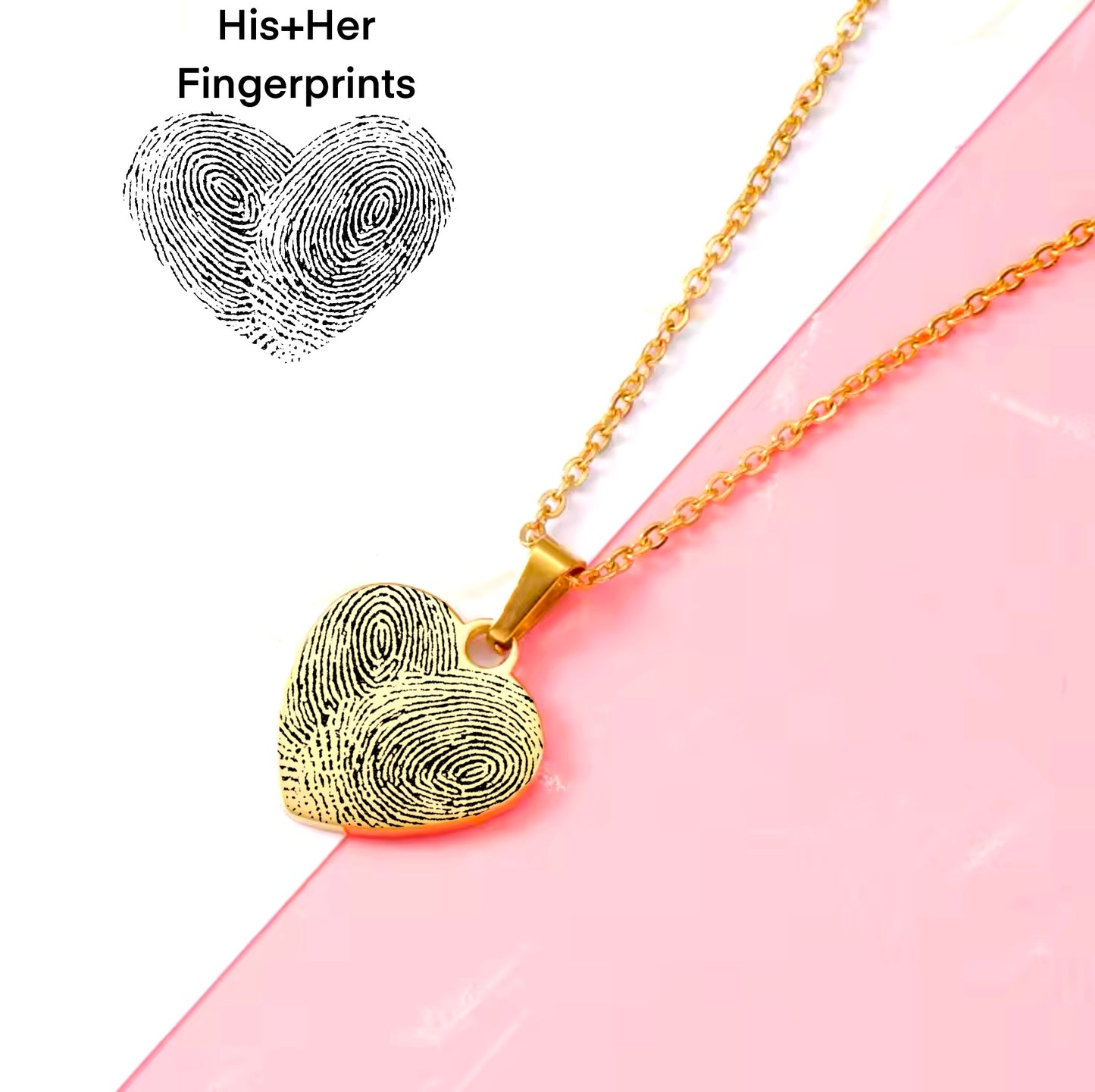Fingerprints Engraved Heart Necklace (Gold)