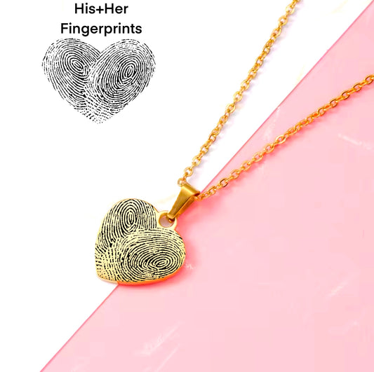 Fingerprints Engraved Heart Necklace (Gold)
