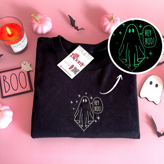 Glow in the Dark “Hello Boo” Embroidered Sweatshirt/T-Shirt