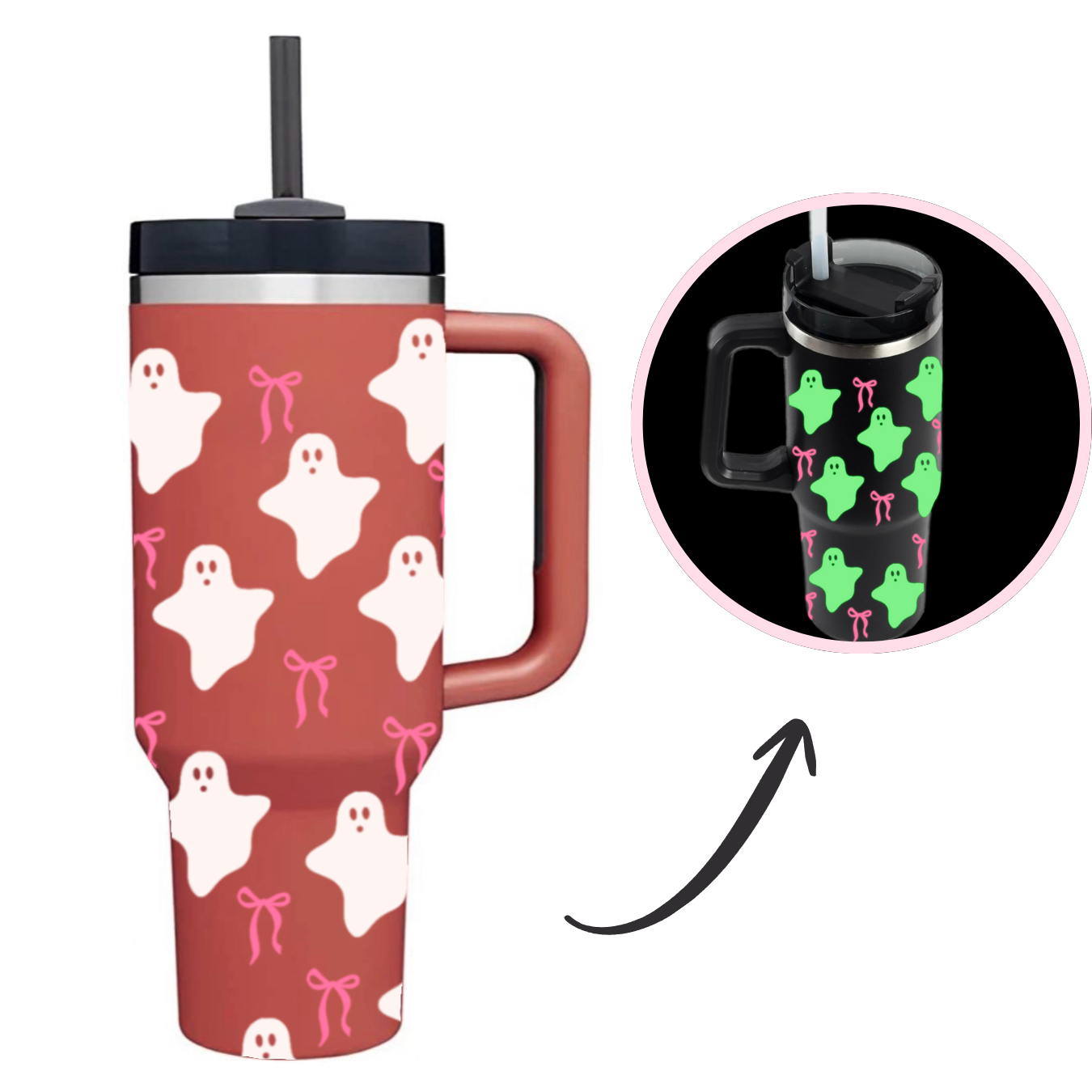 Glow in the Dark “Boo Bows” Stanley like Tumbler (40 oz)