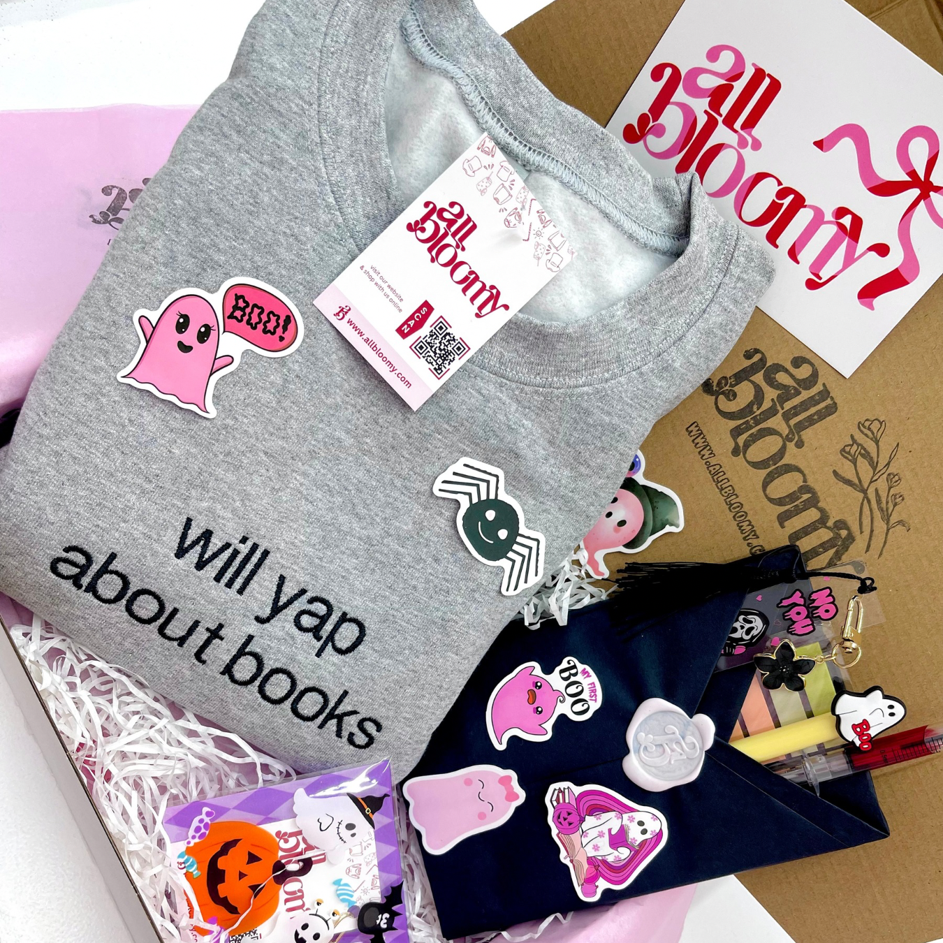 Spooky “Bookish Bundle” Embroidered Sweatshirt and Blind Book