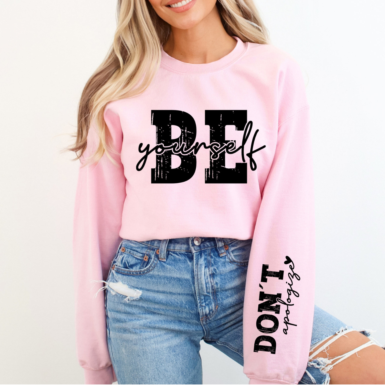 "Be Yourself with Sleeve embellishment’’ Sweatshirt - All Bloomy